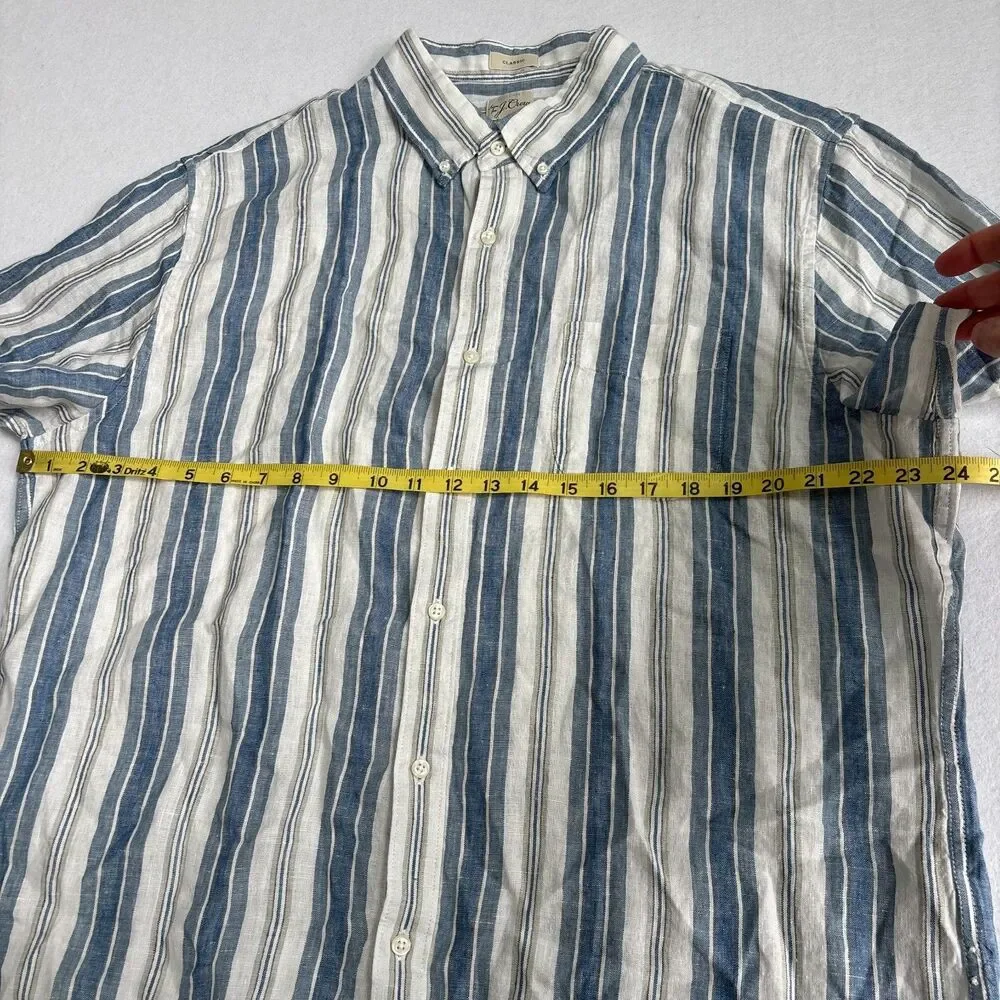 J. Crew Irish Linen Button Down Shirt Mens XL Striped Short Sleeve Preppy Resort